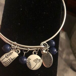 Silver Faith, Hope, Peace Charm Bracelet with Blue Beads